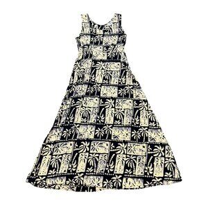 Vintage Back East Cream & Navy Palm Tree Print Maxi Dress Y2k